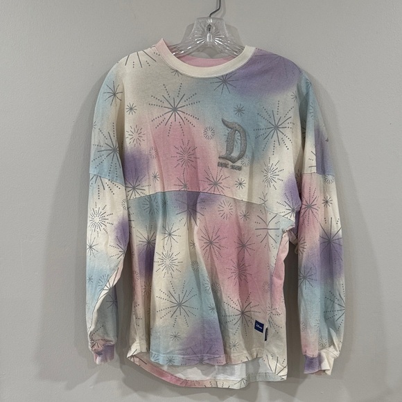 Disney Sweaters - Disney 100 year of wonder Spirit Jersey pastel tie-dye with silver metallic foil